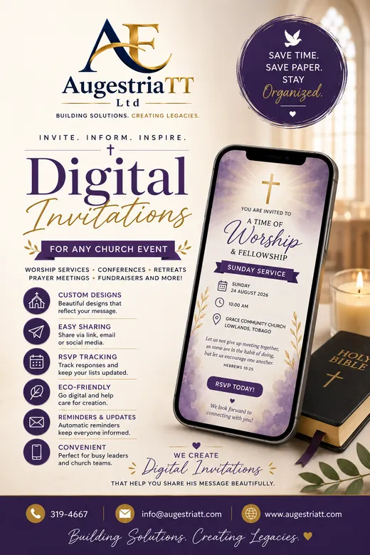 Purple and cream church event invitation