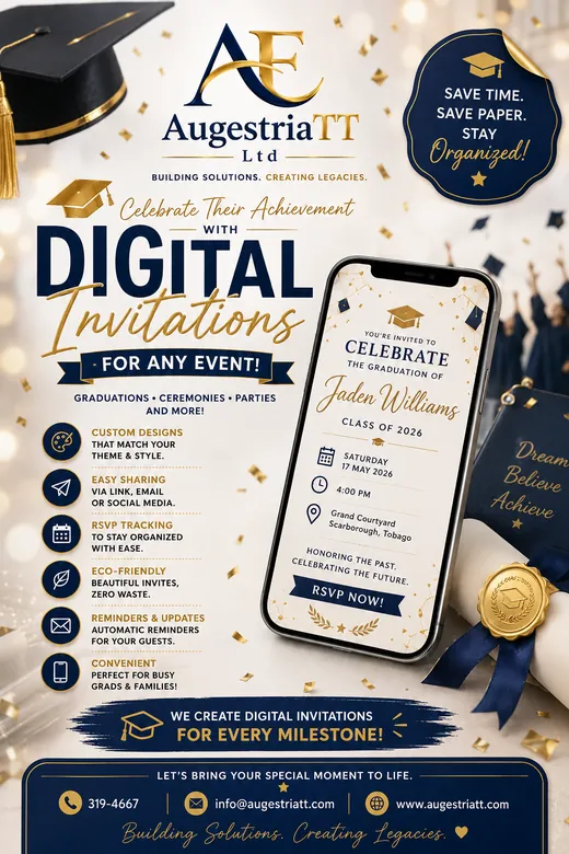 Navy and gold graduation digital invitation